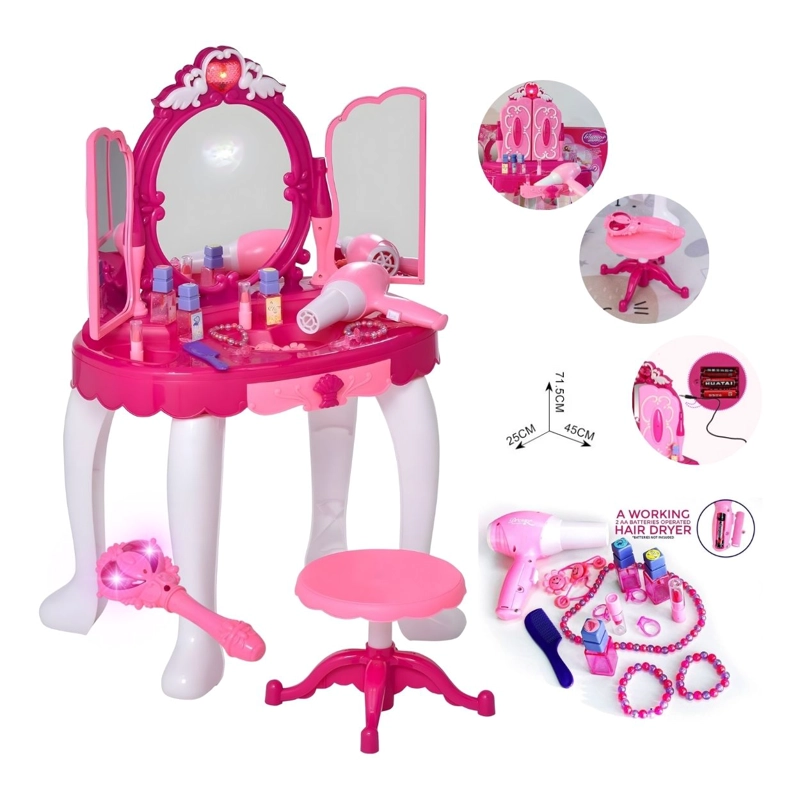 JUGUETE INTERACTIVO TOCADOR INFANTIL CON ESPEJO MÁGICO MUSICAL, VARITA Y SECADOR - 1