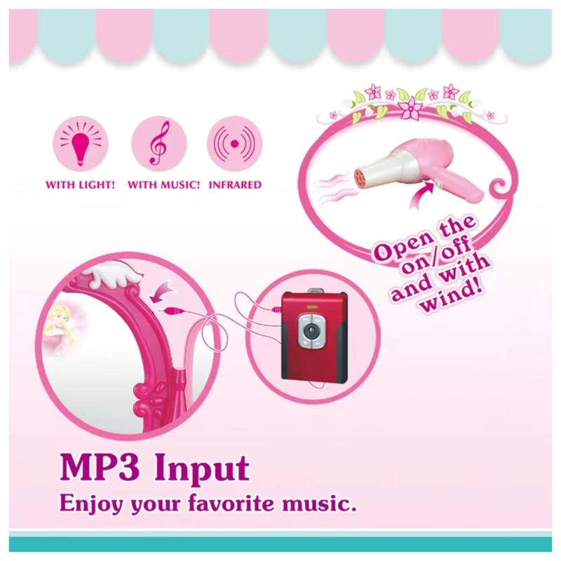 JUGUETE INTERACTIVO TOCADOR INFANTIL CON ESPEJO MÁGICO MUSICAL, VARITA Y SECADOR - 4