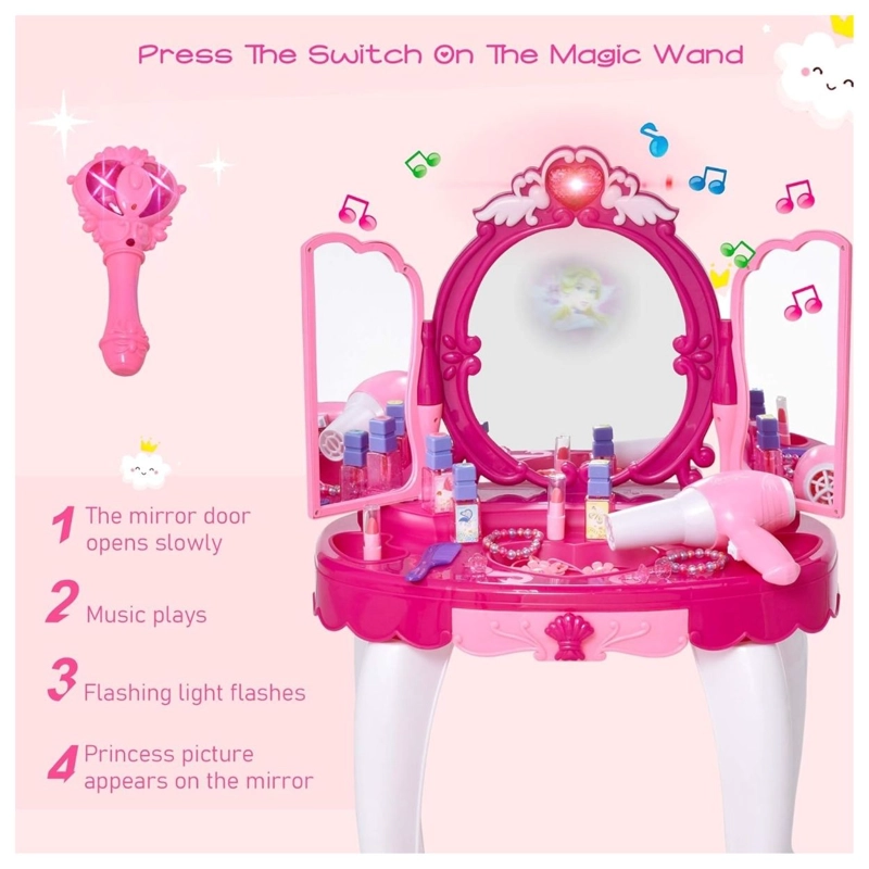 JUGUETE INTERACTIVO TOCADOR INFANTIL CON ESPEJO MÁGICO MUSICAL, VARITA Y SECADOR - 5