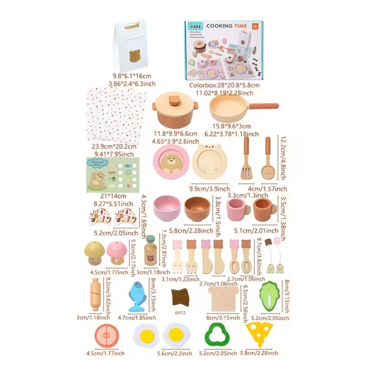 SET DIDÁCTICO DE COCINA CON UTENSILIOS, OLLAS, SARTENES Y COMIDA DE MADERA PARA NIÑOS - 3