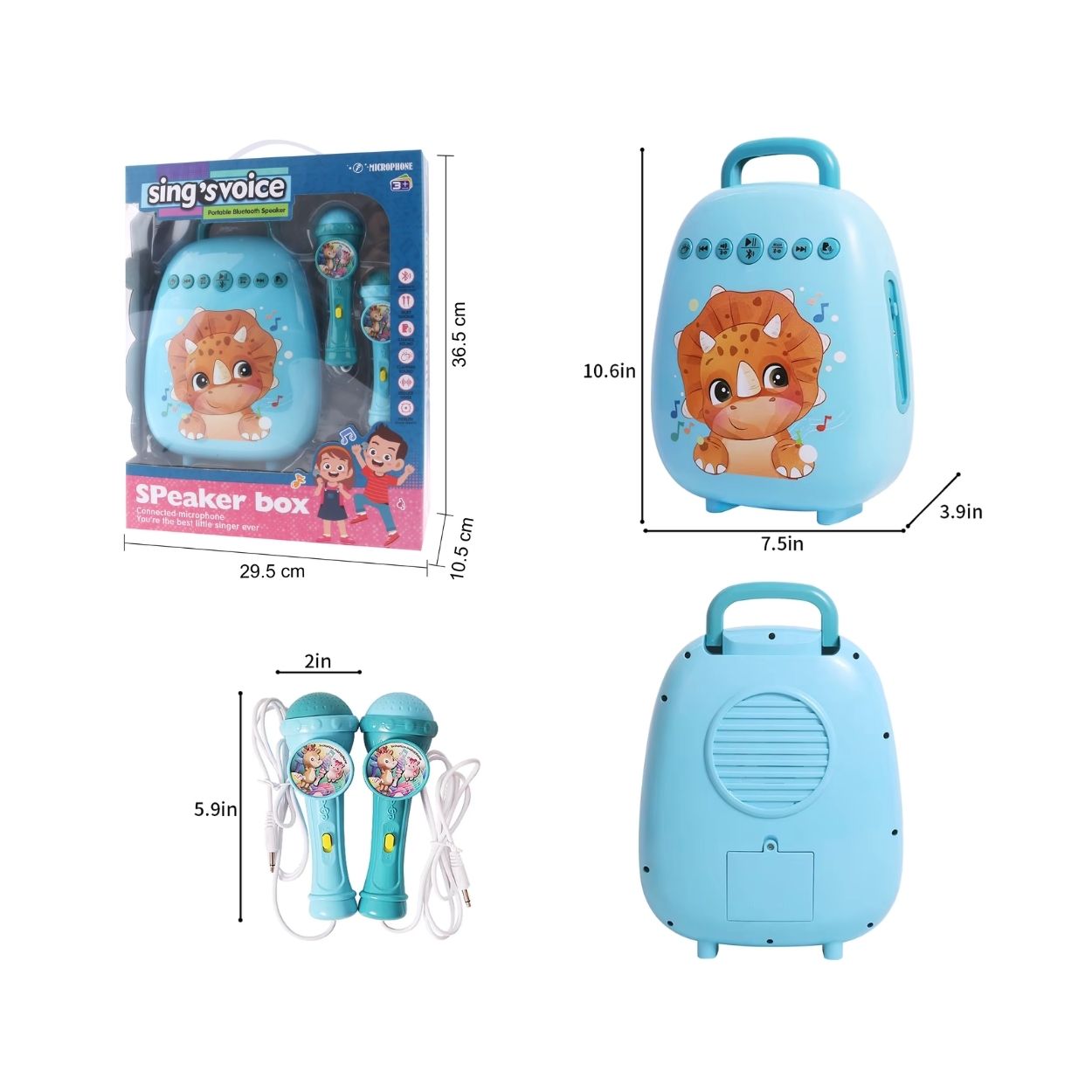SET INTERACTIVO PARLANTE KARAOKE INFANTIL CON 2 MICRÓFONOS - CELESTE - CONECTIVIDAD BLUETOOTH - 2