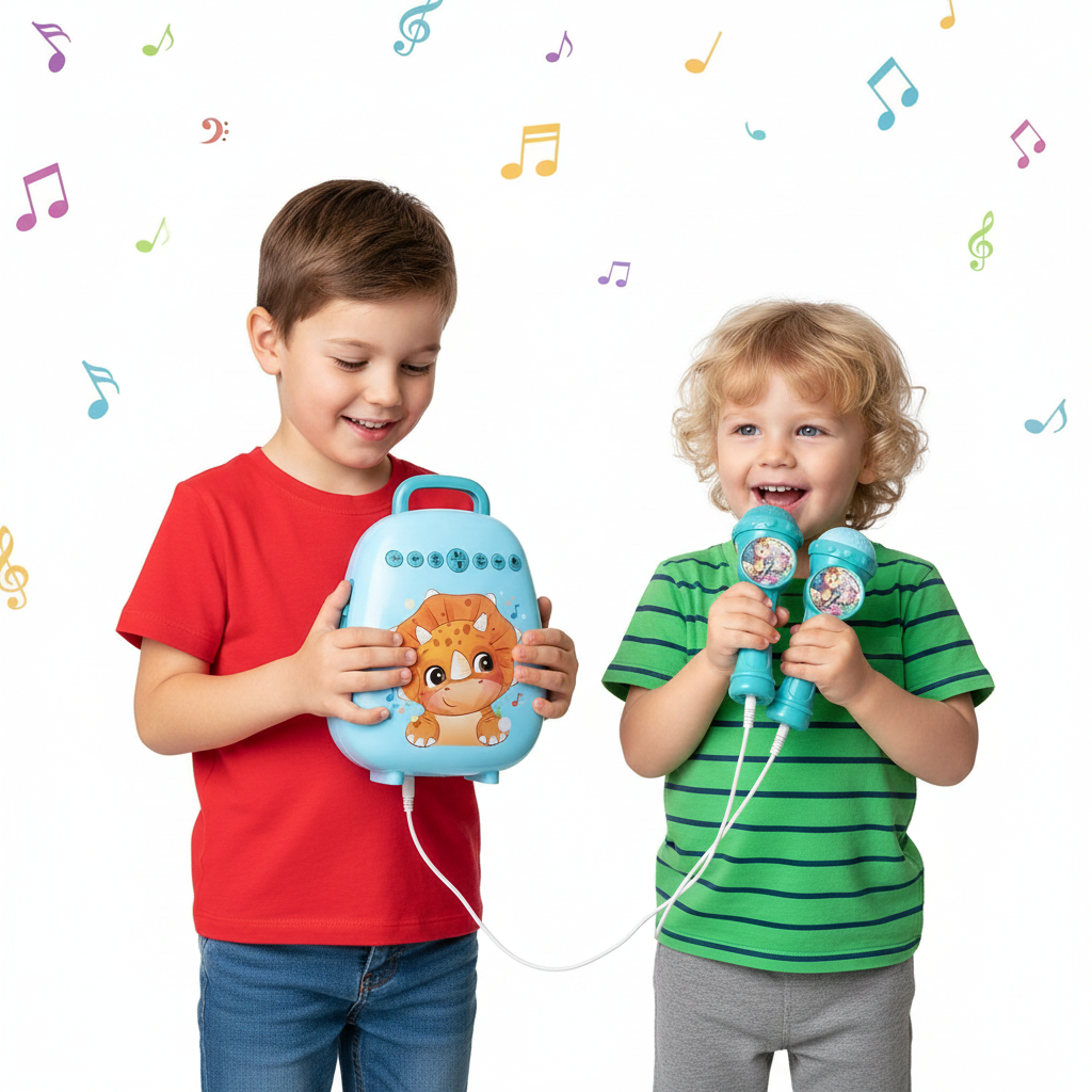 SET INTERACTIVO PARLANTE KARAOKE INFANTIL CON 2 MICRÓFONOS - CELESTE - CONECTIVIDAD BLUETOOTH - 4