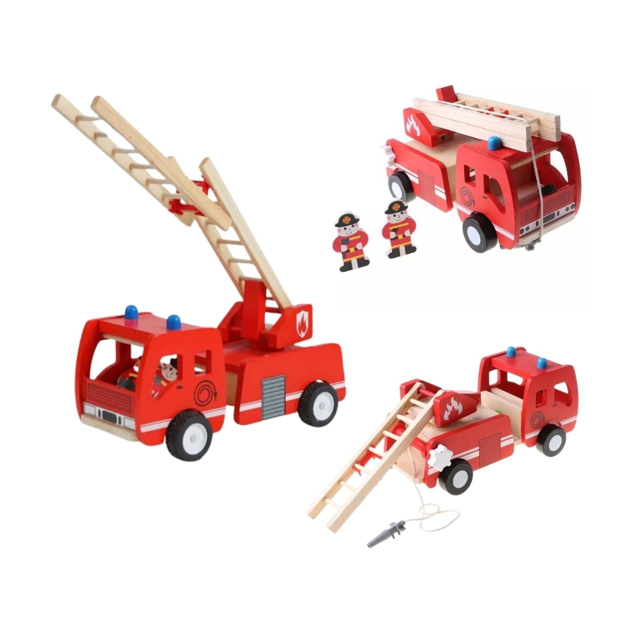 JUGUETE CAMIÓN DE BOMBEROS MADERA CON FIGURAS Y ESCALERA - 3