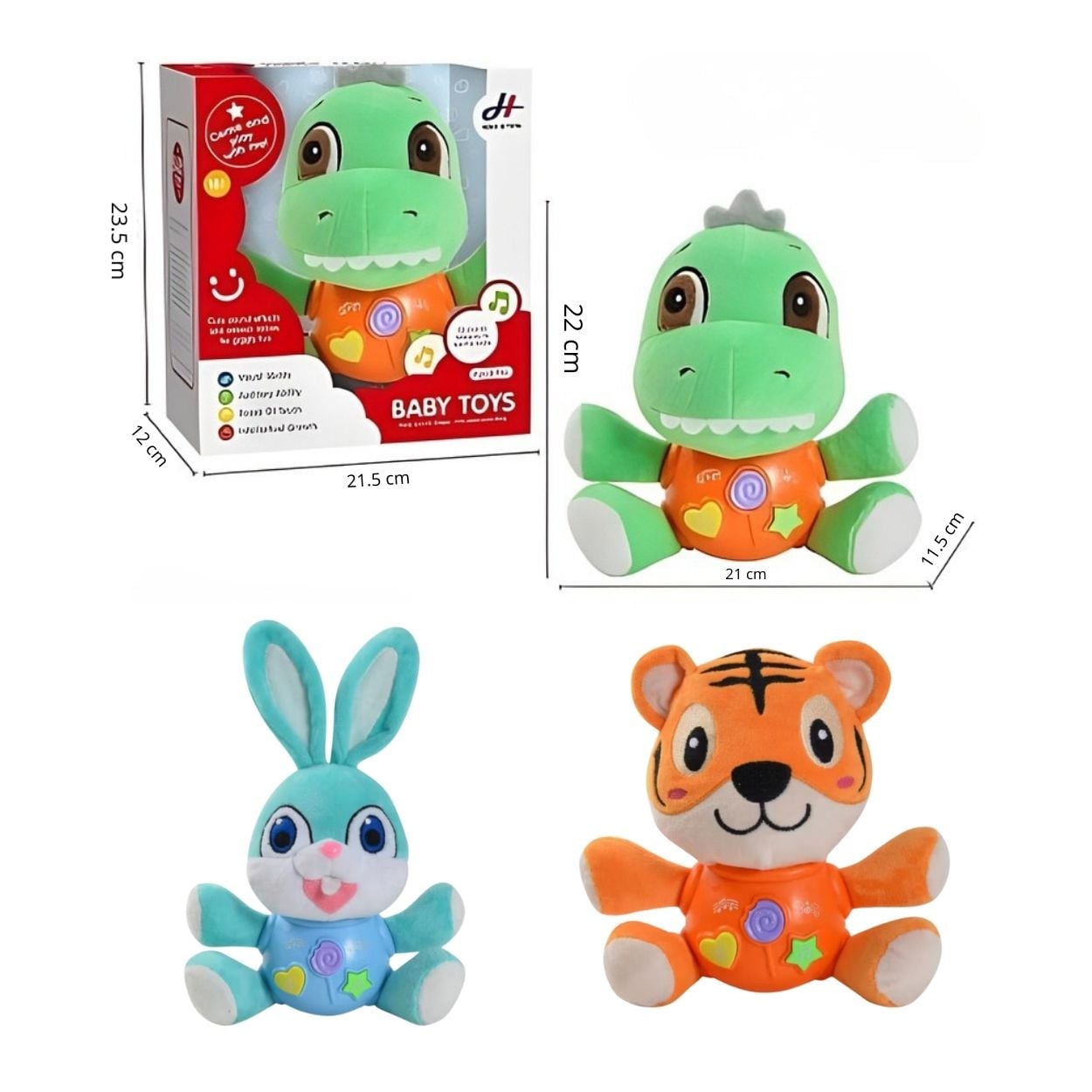 JUGUETE PELUCHE DINOSAURIO INTERACTIVO MUSICAL CON LUCES PARA BEBÉS - 2