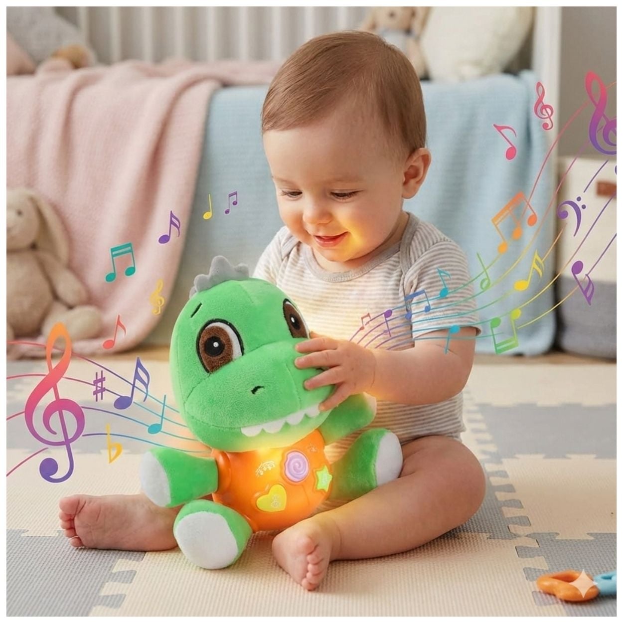 JUGUETE PELUCHE DINOSAURIO INTERACTIVO MUSICAL CON LUCES PARA BEBÉS - 3