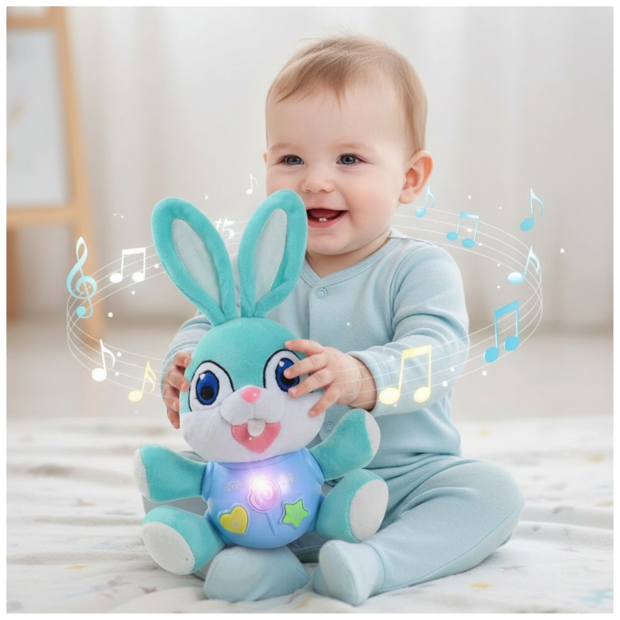 JUGUETE PELUCHE CONEJITO INTERACTIVO MUSICAL CON LUCES PARA BEBÉS - 2