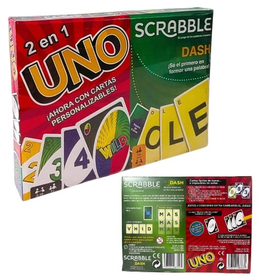 DUO PACK JUEGOS DE CARTAS UNO Y SCRABBLE DASH EDUCATIVO FAMILIAR - 2