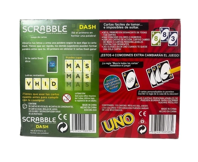 DUO PACK JUEGOS DE CARTAS UNO Y SCRABBLE DASH EDUCATIVO FAMILIAR - 3