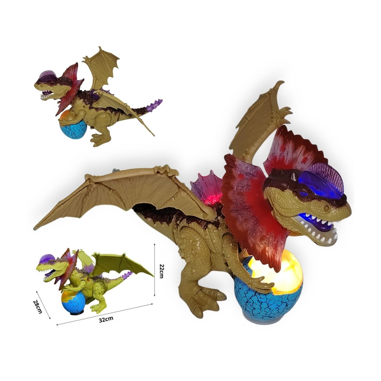 JUGUETE DINOSAURIO DRAGÓN CAMINANTE CON LUCES SONIDO Y HUEVO INTERACTIVO - 1
