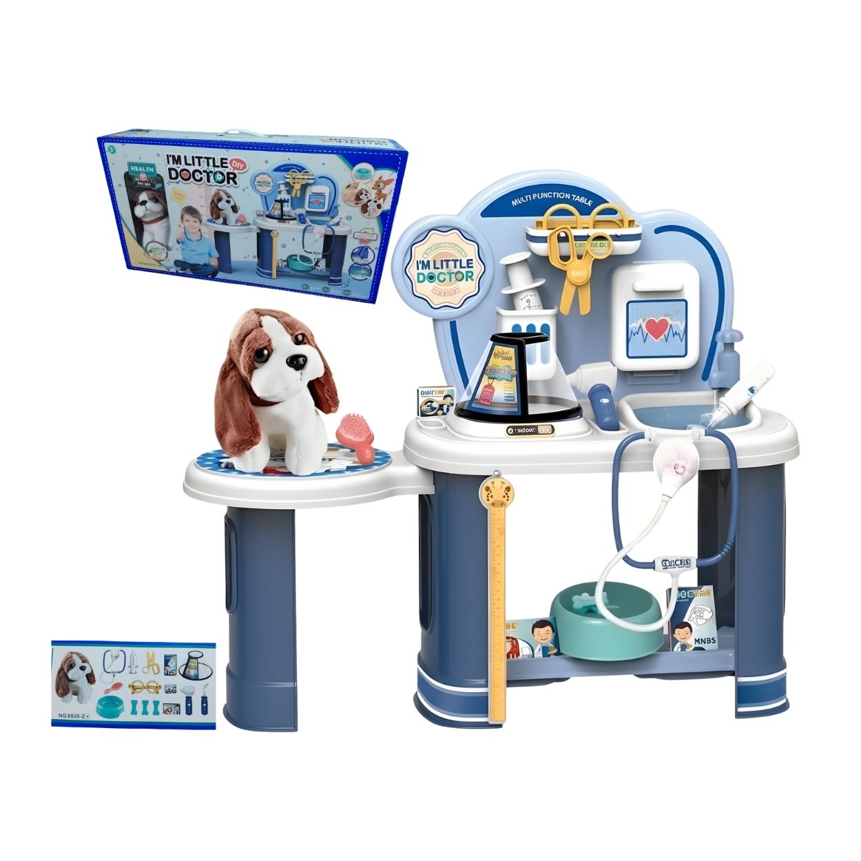 JUGUETE DIDÁCTICO SET DE VETERINARIA Y DOCTOR PARA NIÑOS CON PERRITO PELUCHE- CELESTE - 1