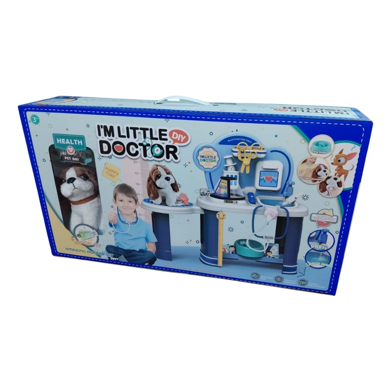 JUGUETE DIDÁCTICO SET DE VETERINARIA Y DOCTOR PARA NIÑOS CON PERRITO PELUCHE- CELESTE - 2
