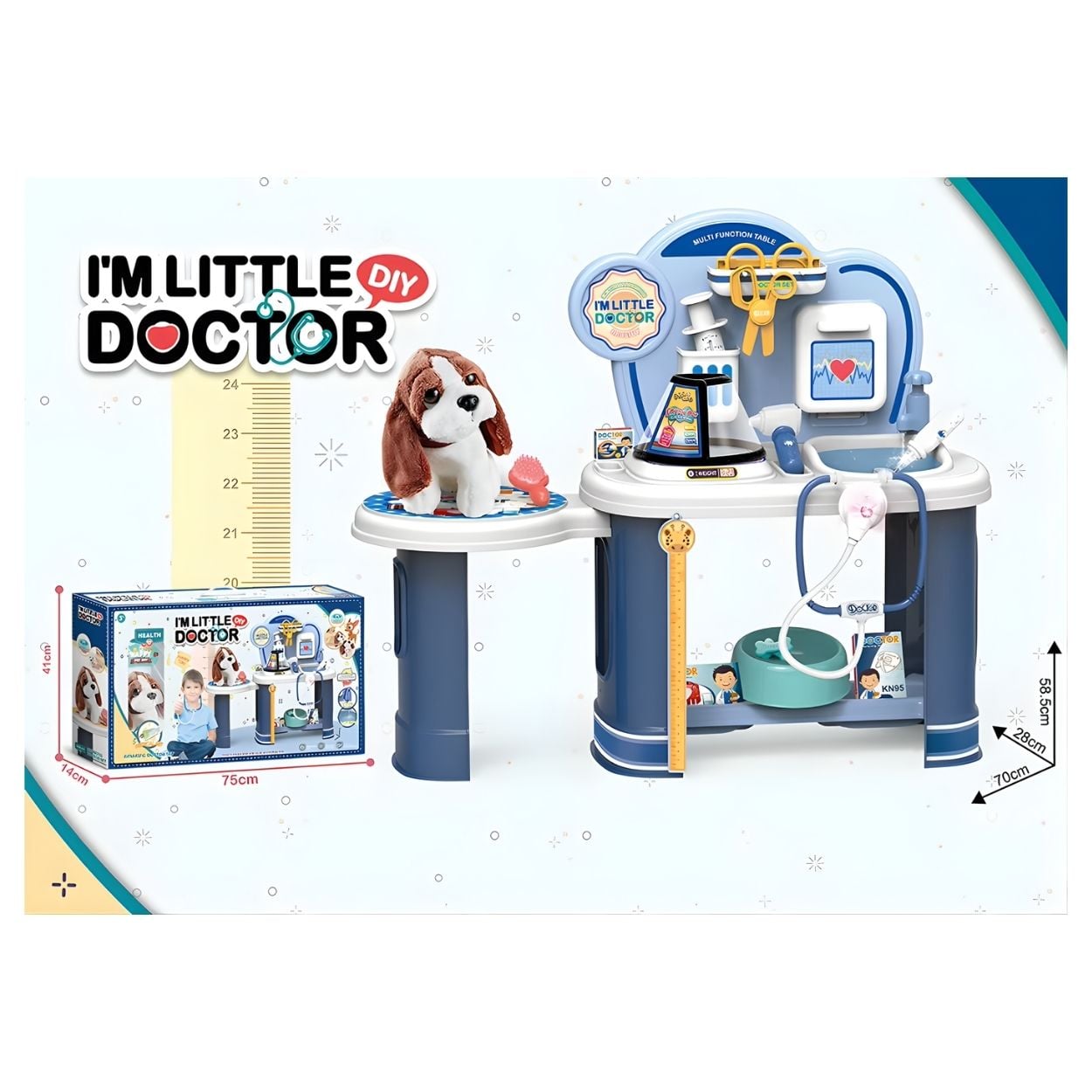 JUGUETE DIDÁCTICO SET DE VETERINARIA Y DOCTOR PARA NIÑOS CON PERRITO PELUCHE- CELESTE - 3