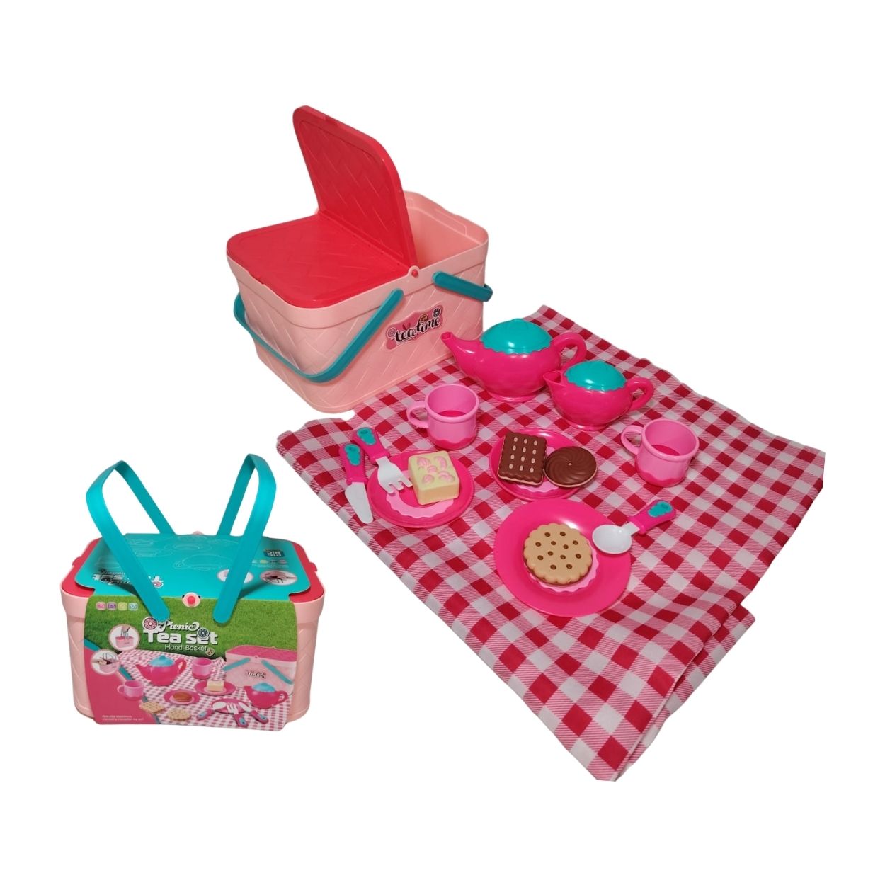 SET DIDÁCTICO PICNIC INFANTIL CON JUEGO DE TÉ, CANASTA Y ACCESORIOS - ROSA - 1