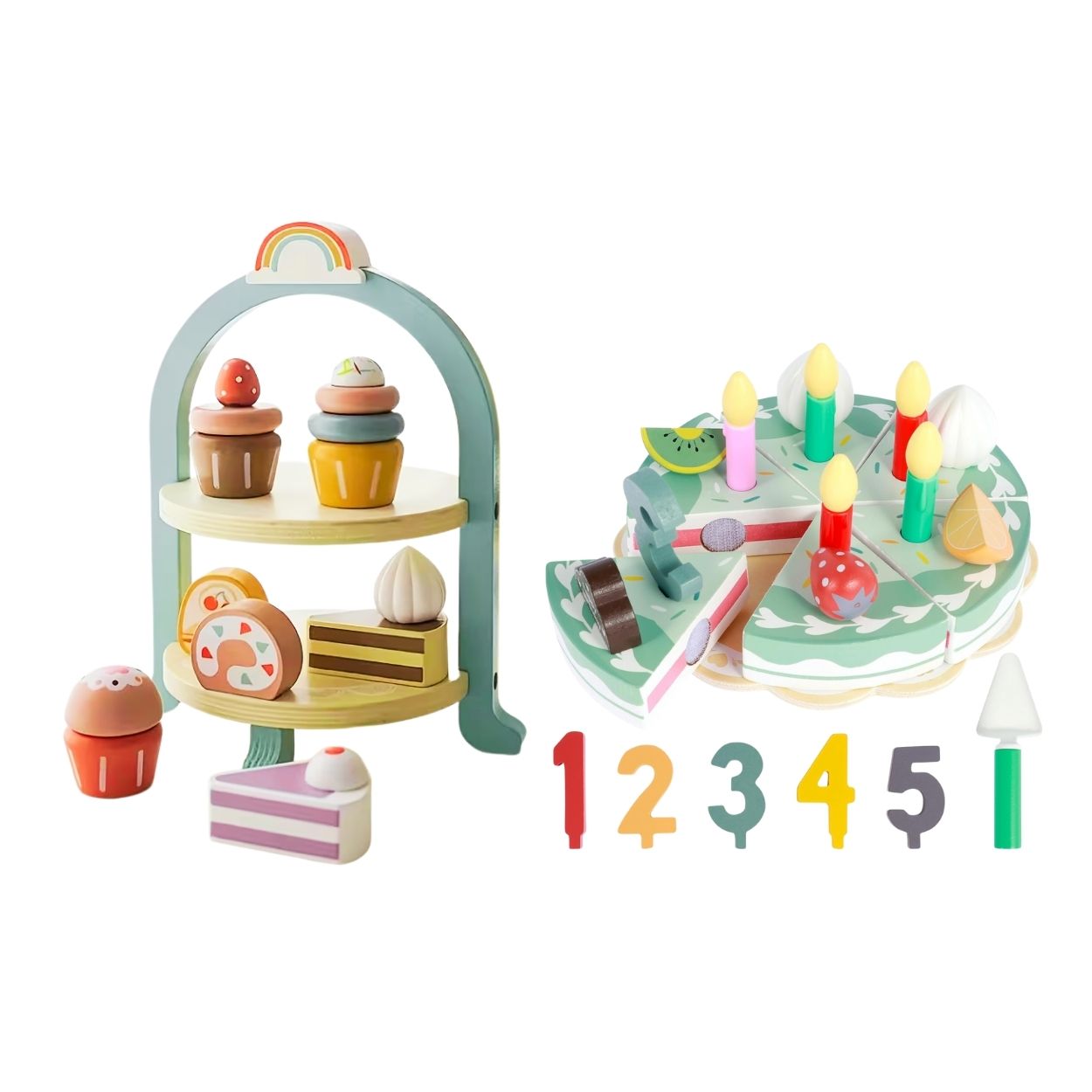 SET POSTRES Y TORTA DE CUMPLEAÑOS FIESTA DE LA TARDE - DIDÁCTICO DE MADERA - 1