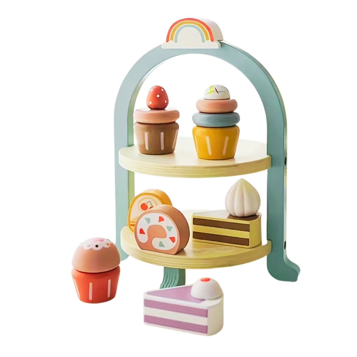 SET DIDÁCTICO TIENDA DE POSTRES Y CUPCAKES DE MADERA - JUGUETE MONTESSORI - 1