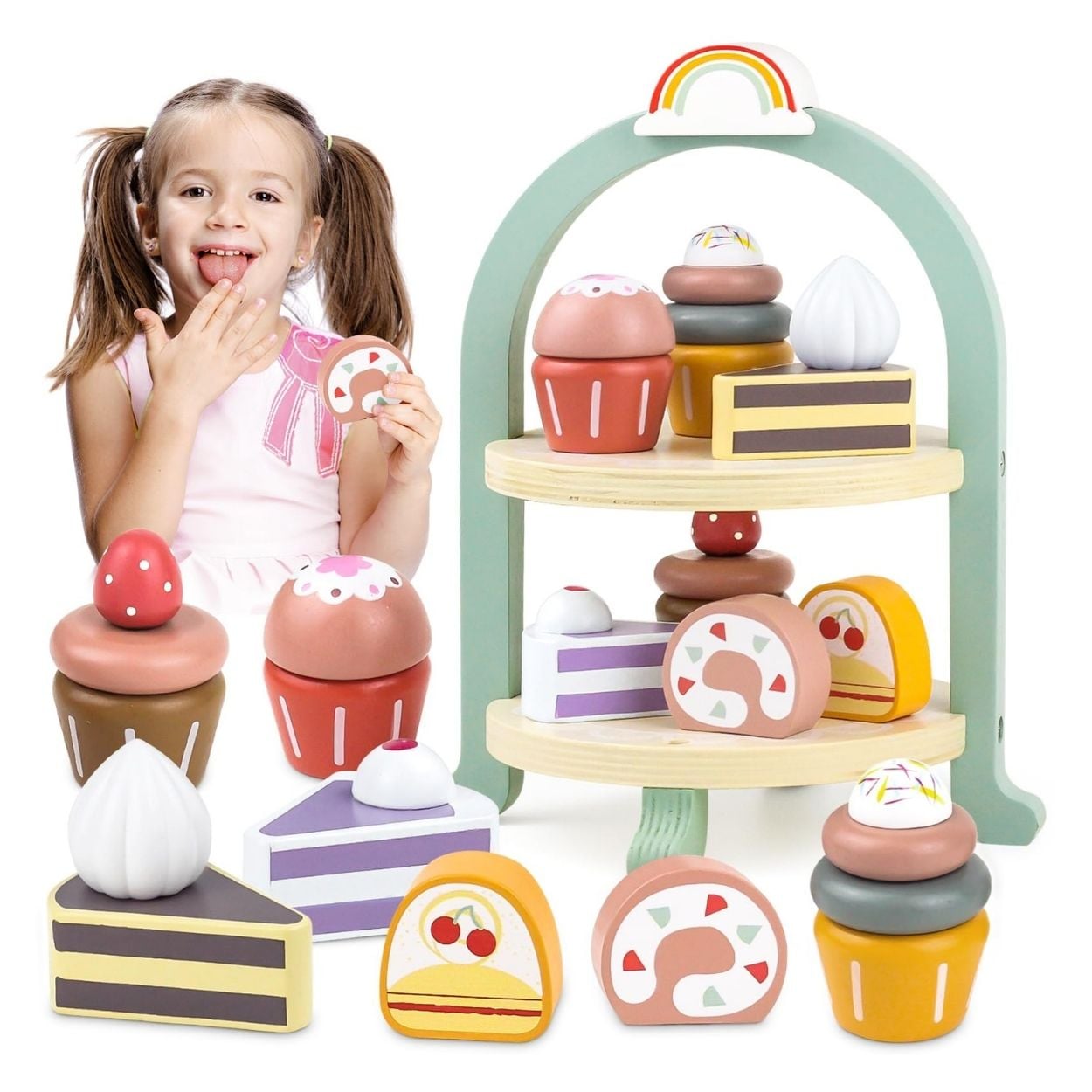 SET DIDÁCTICO TIENDA DE POSTRES Y CUPCAKES DE MADERA - JUGUETE MONTESSORI - 3