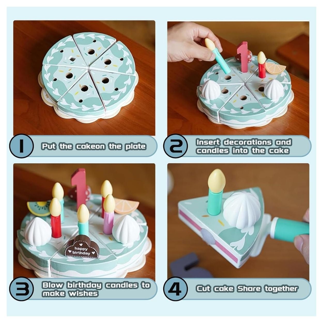 PASTEL DE CUMPLEAÑOS ROMPECABEZAS DE MADERA MONTESSORI - JUGUETE DIDÁCTICO - 5