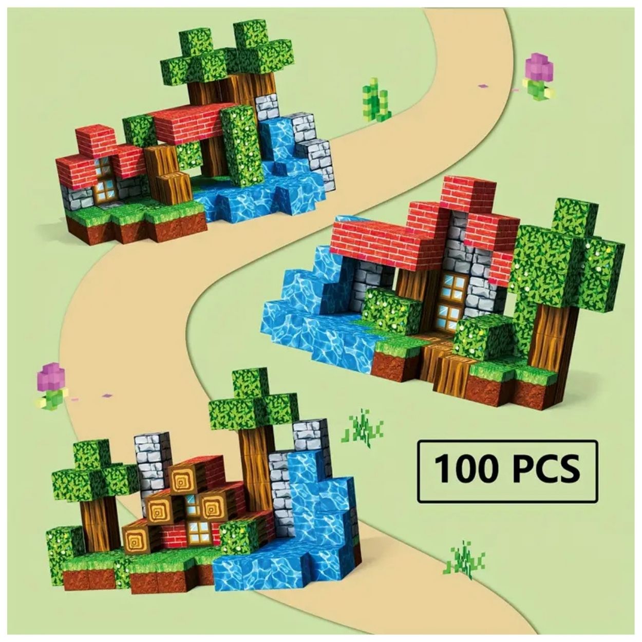 SET DE BLOQUES IMANTADOS 3D SCENE 100 PIEZAS MUNDO PIXELADO - 2