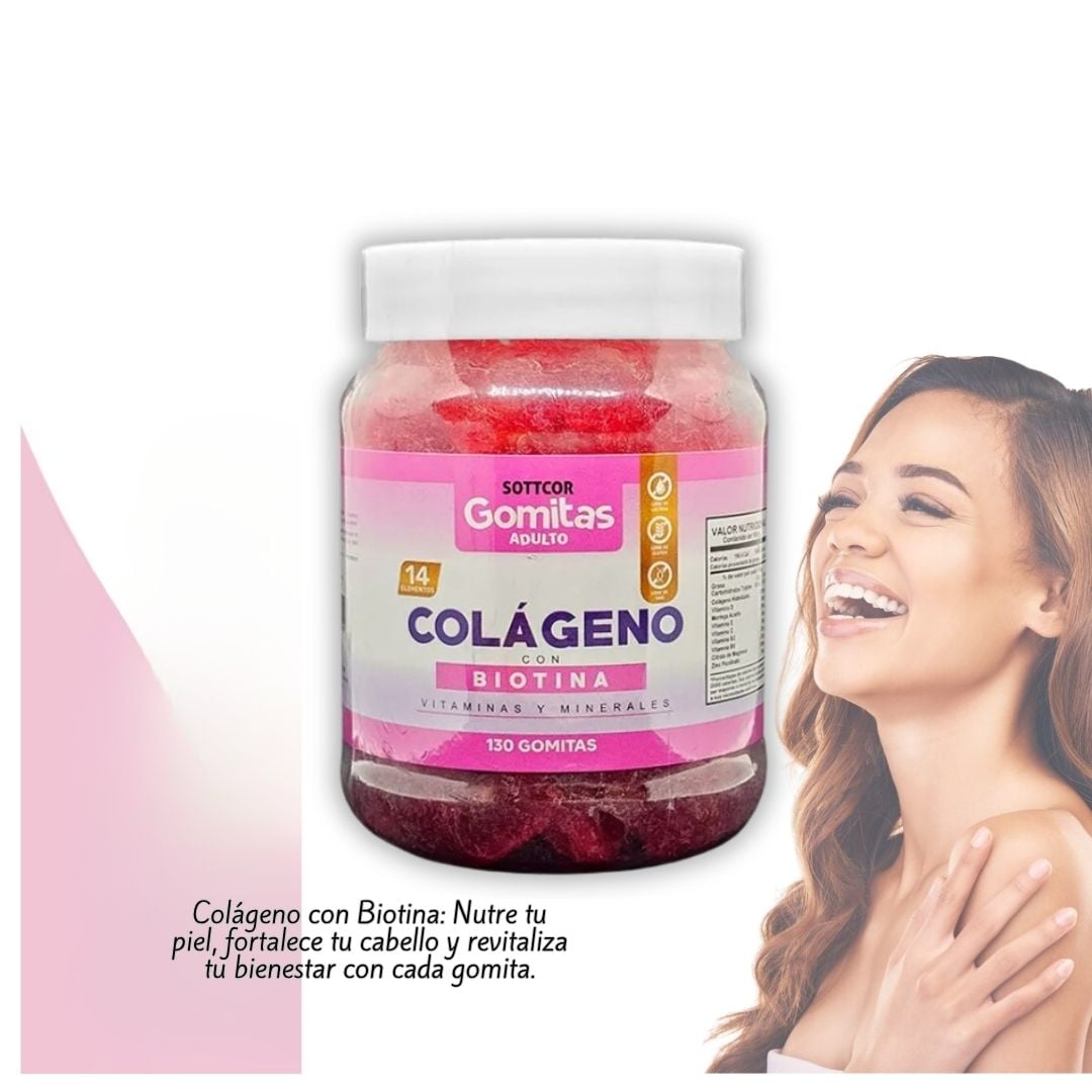 Gomitas de Colágeno con Biotina Sottcor Adulto 130 und - Nutrición para Piel y Cabello - 1