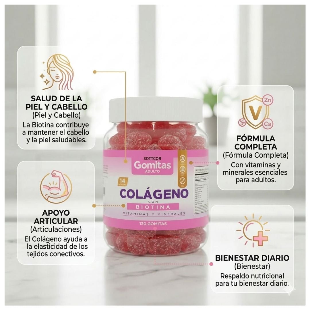 Gomitas de Colágeno con Biotina Sottcor Adulto 130 und - Nutrición para Piel y Cabello - 2
