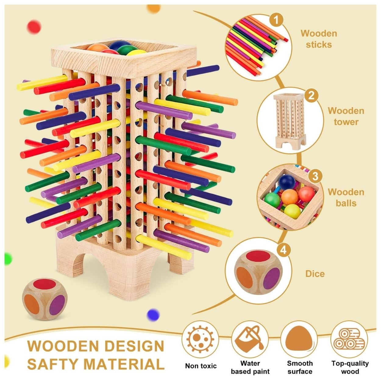 JUEGO DE HABILIDADES TORRE MULTIFUNCIONAL DE MADERA CON PALITOS DE COLORES - 2