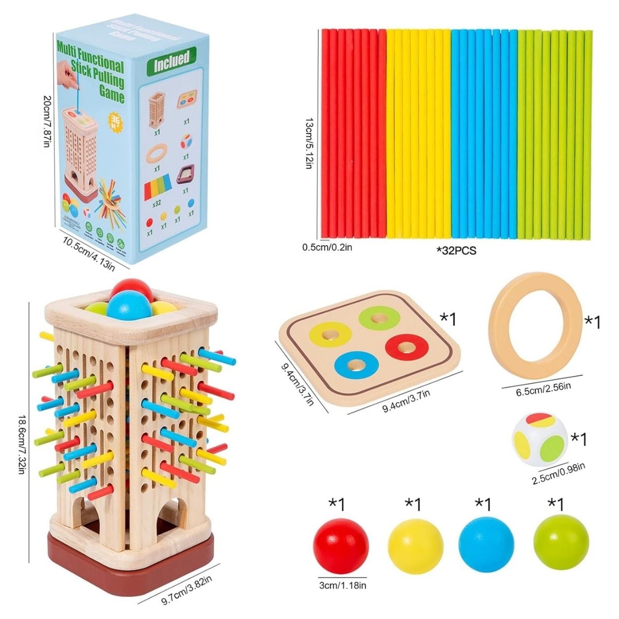 JUEGO DE HABILIDADES TORRE MULTIFUNCIONAL DE MADERA CON PALITOS DE COLORES - 3