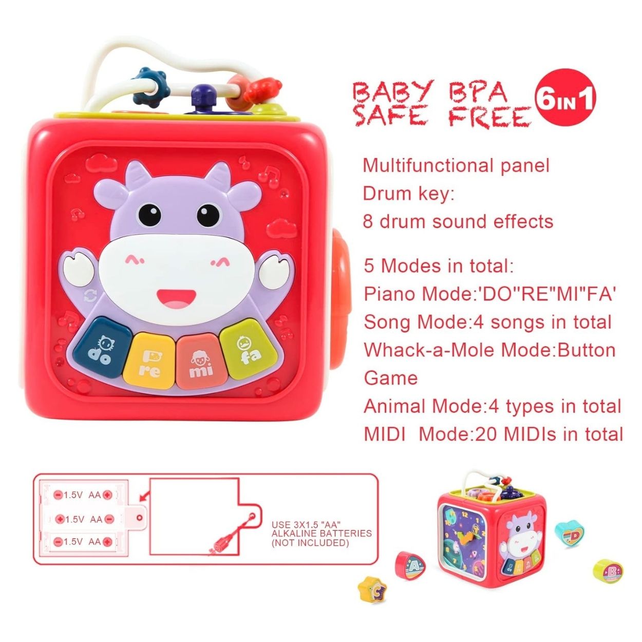 CUBO DE ACTIVIDADES SENSORIAL 6 EN 1 PARA BEBÉS - JUGUETE EDUCATIVO MUSICAL CON LUCES - 3