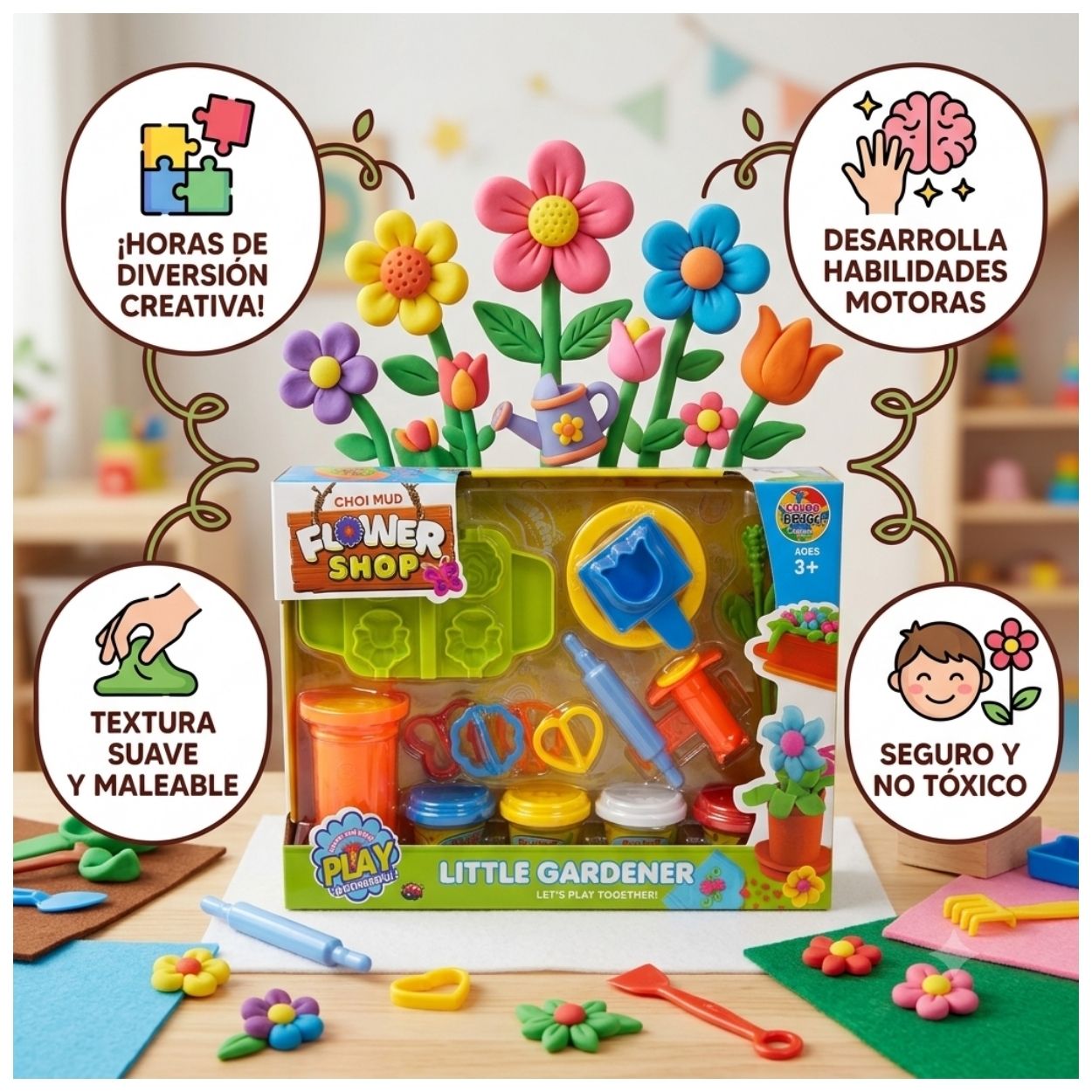 KIT DE PLASTILINAS FLORES Y JARDINERÍA PARA MOLDEAR - JUGUETE CREATIVO EDUCATIVO - 2