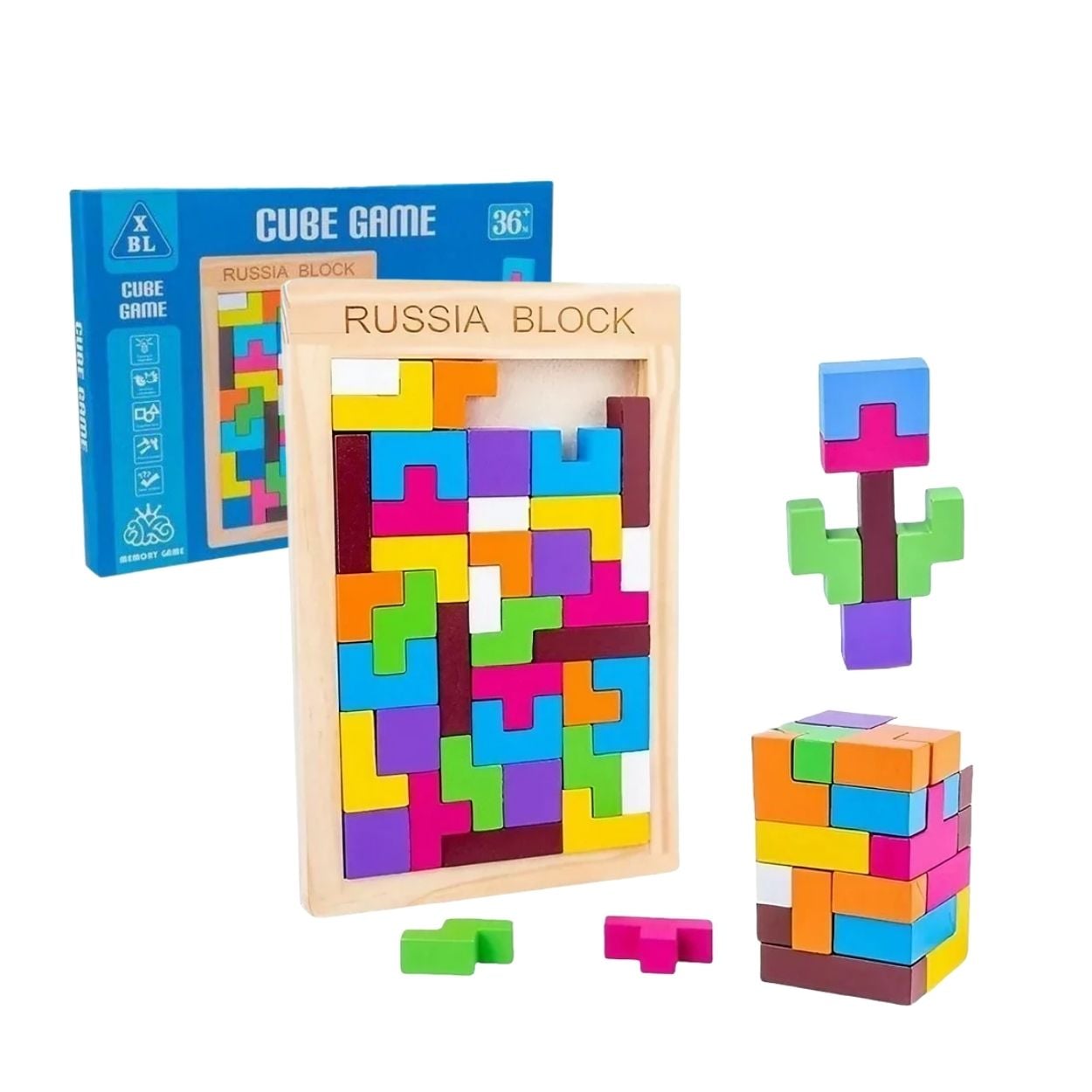JUEGO TETRIS COLORIDO + CUBO SOMA DE MADERA ROMPECABEZAS 3D EDUCATIVO - 1