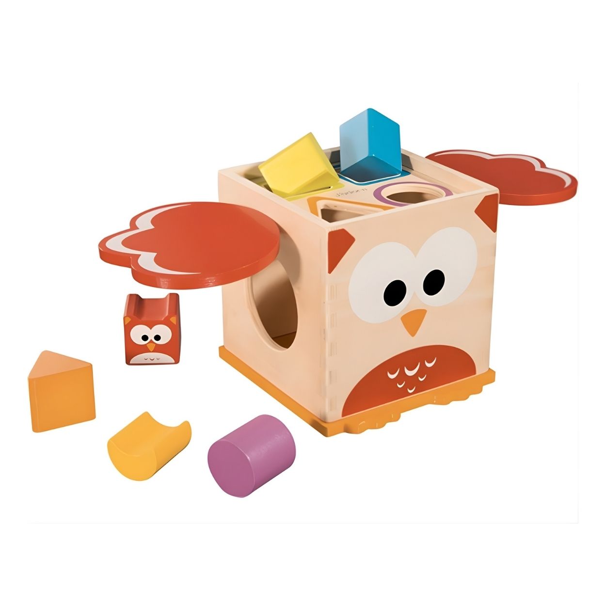 CUBO DE ACTIVIDADES BÚHO DIVERTIDO DE MADERA - ENCAJE Y CLASIFICACIÓN - 1