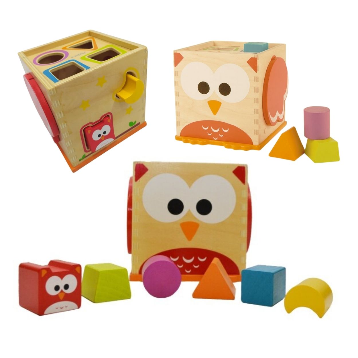 CUBO DE ACTIVIDADES BÚHO DIVERTIDO DE MADERA - ENCAJE Y CLASIFICACIÓN - 3