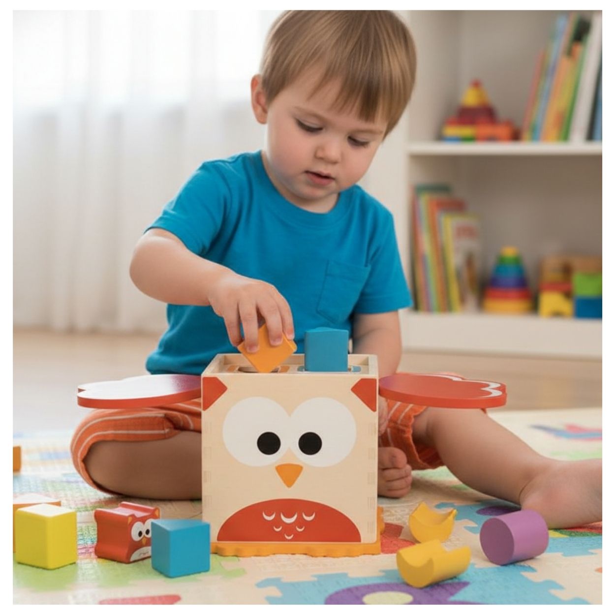 CUBO DE ACTIVIDADES BÚHO DIVERTIDO DE MADERA - ENCAJE Y CLASIFICACIÓN - 4