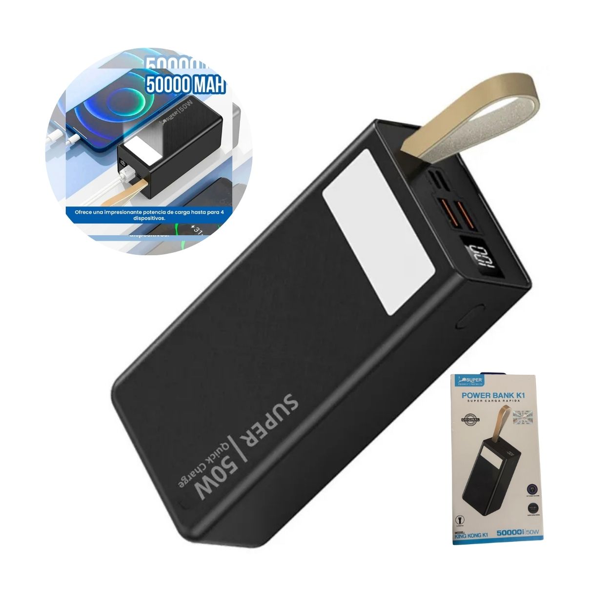 CARGADOR PORTÁTIL KING KONG K1 POWER BANK 50000MAH 50W CARGA RÁPIDA + LINTERNA - 1