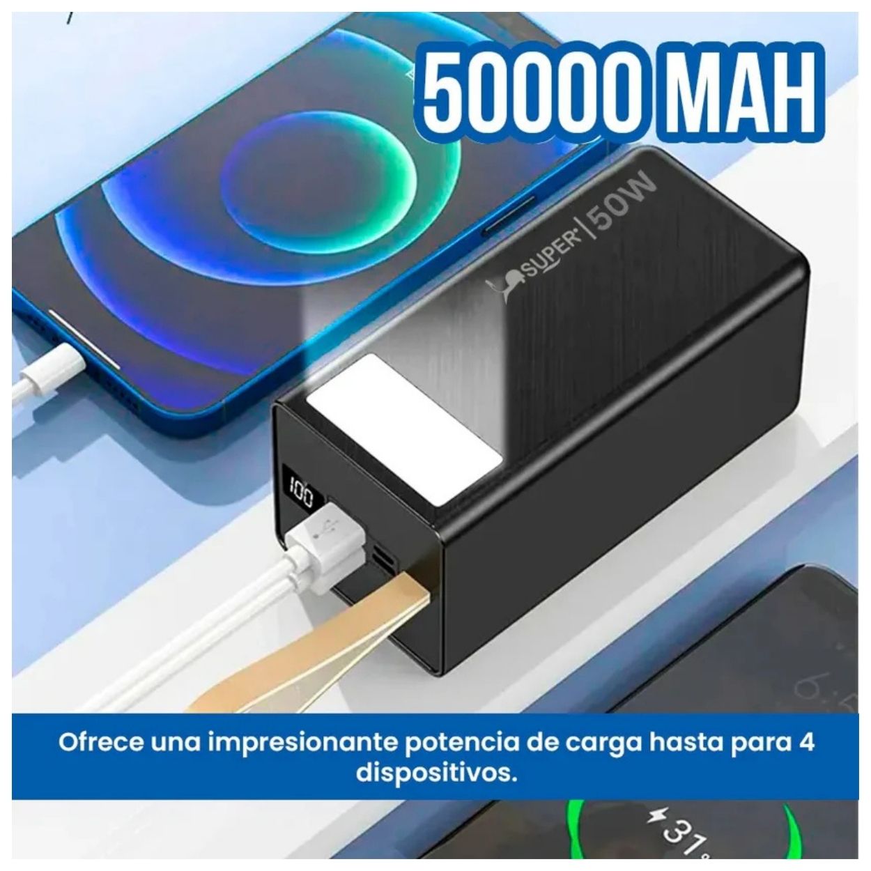 CARGADOR PORTÁTIL KING KONG K1 POWER BANK 50000MAH 50W CARGA RÁPIDA + LINTERNA - 3