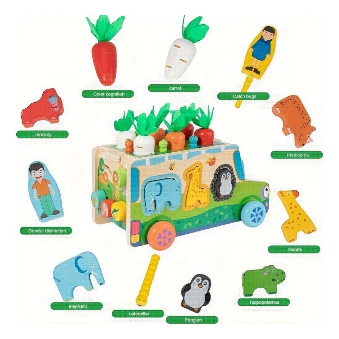 JUGUETE EDUCATIVO MONTESSORI 7 EN 1 DE MADERA - BUS DE ACTIVIDADES Y ENCAJE - 2