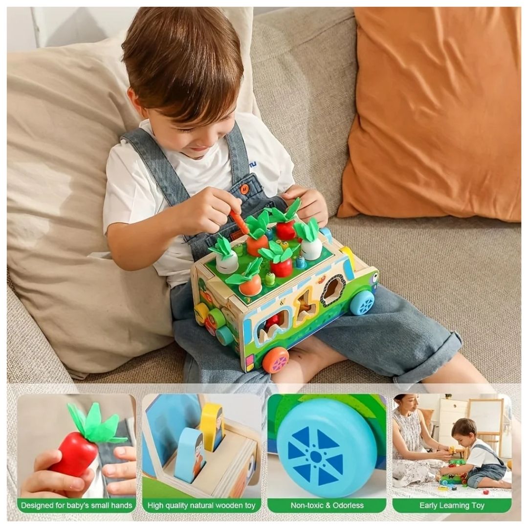 JUGUETE EDUCATIVO MONTESSORI 7 EN 1 DE MADERA - BUS DE ACTIVIDADES Y ENCAJE - 3