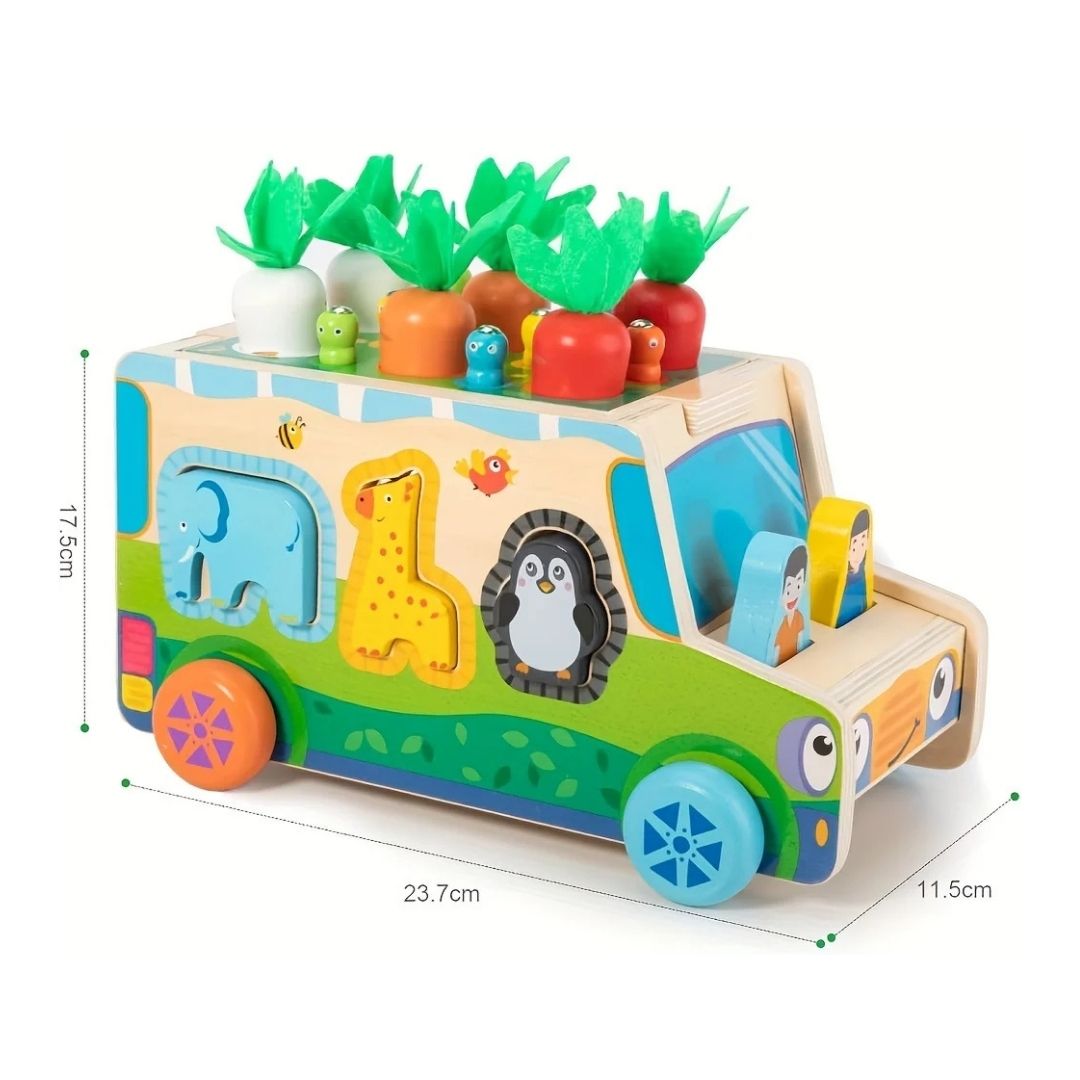 JUGUETE EDUCATIVO MONTESSORI 7 EN 1 DE MADERA - BUS DE ACTIVIDADES Y ENCAJE - 4