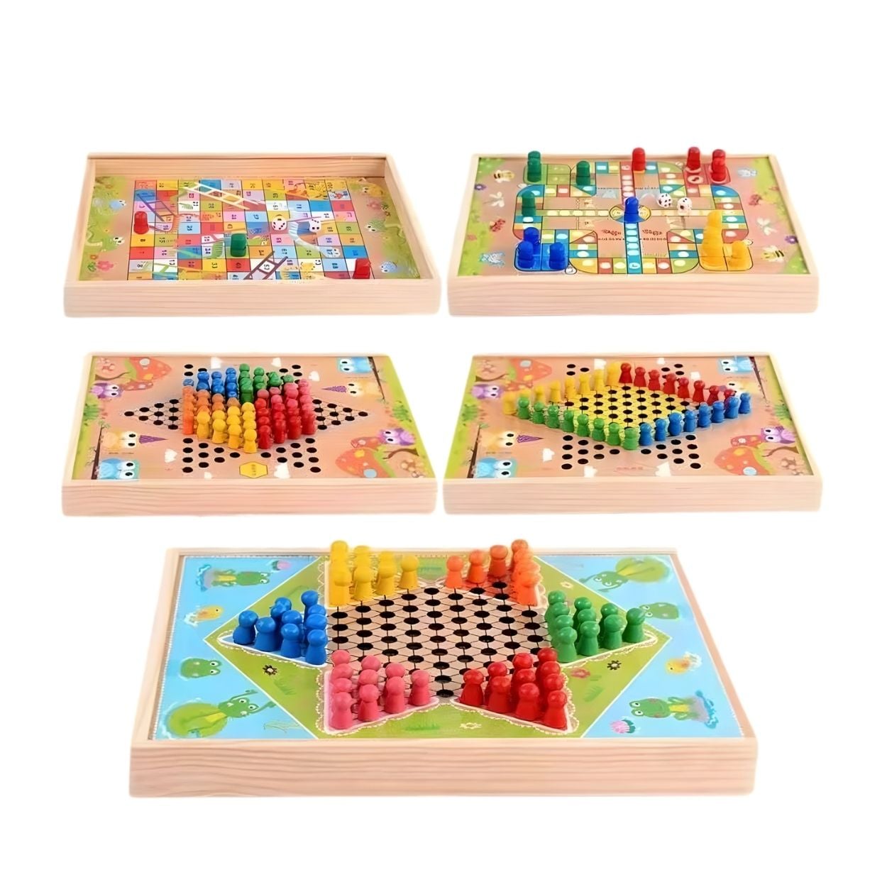 JUEGO DE MESA 4 EN 1 MADERA DIDÁCTICO - DAMAS CHINAS, LUDO Y SERPIENTES PARA NIÑOS Y FAMILIA - 1