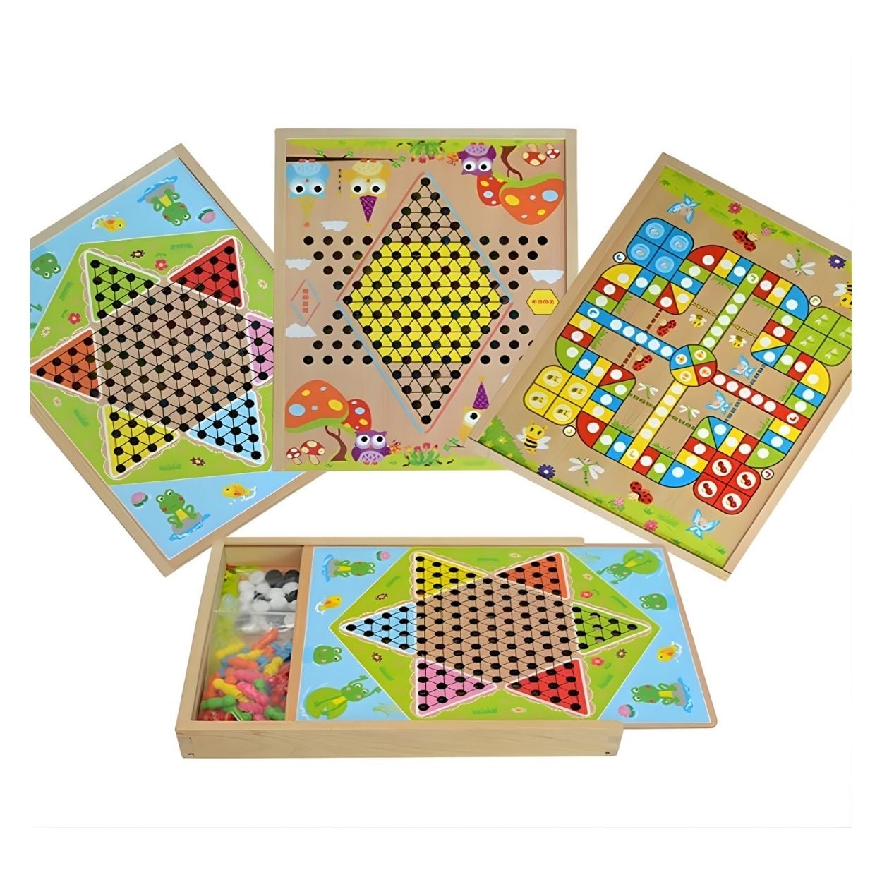 JUEGO DE MESA 4 EN 1 MADERA DIDÁCTICO - DAMAS CHINAS, LUDO Y SERPIENTES PARA NIÑOS Y FAMILIA - 2