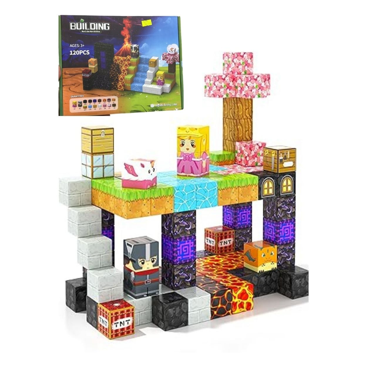 SET BLOQUES MAGNÉTICOS DE CONSTRUCCIÓN 3D PRINCESAS Y DRAGONES - COMPATIBLE CON MINECRAFT 120 PCS - 1