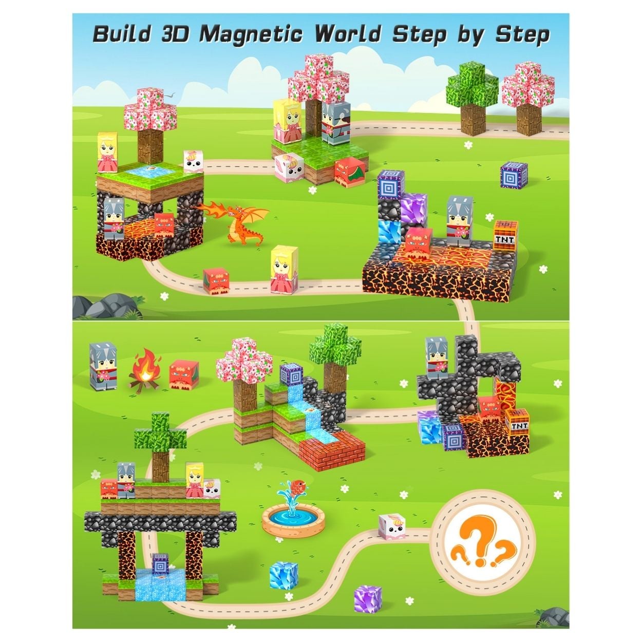 SET BLOQUES MAGNÉTICOS DE CONSTRUCCIÓN 3D PRINCESAS Y DRAGONES - COMPATIBLE CON MINECRAFT 120 PCS - 2