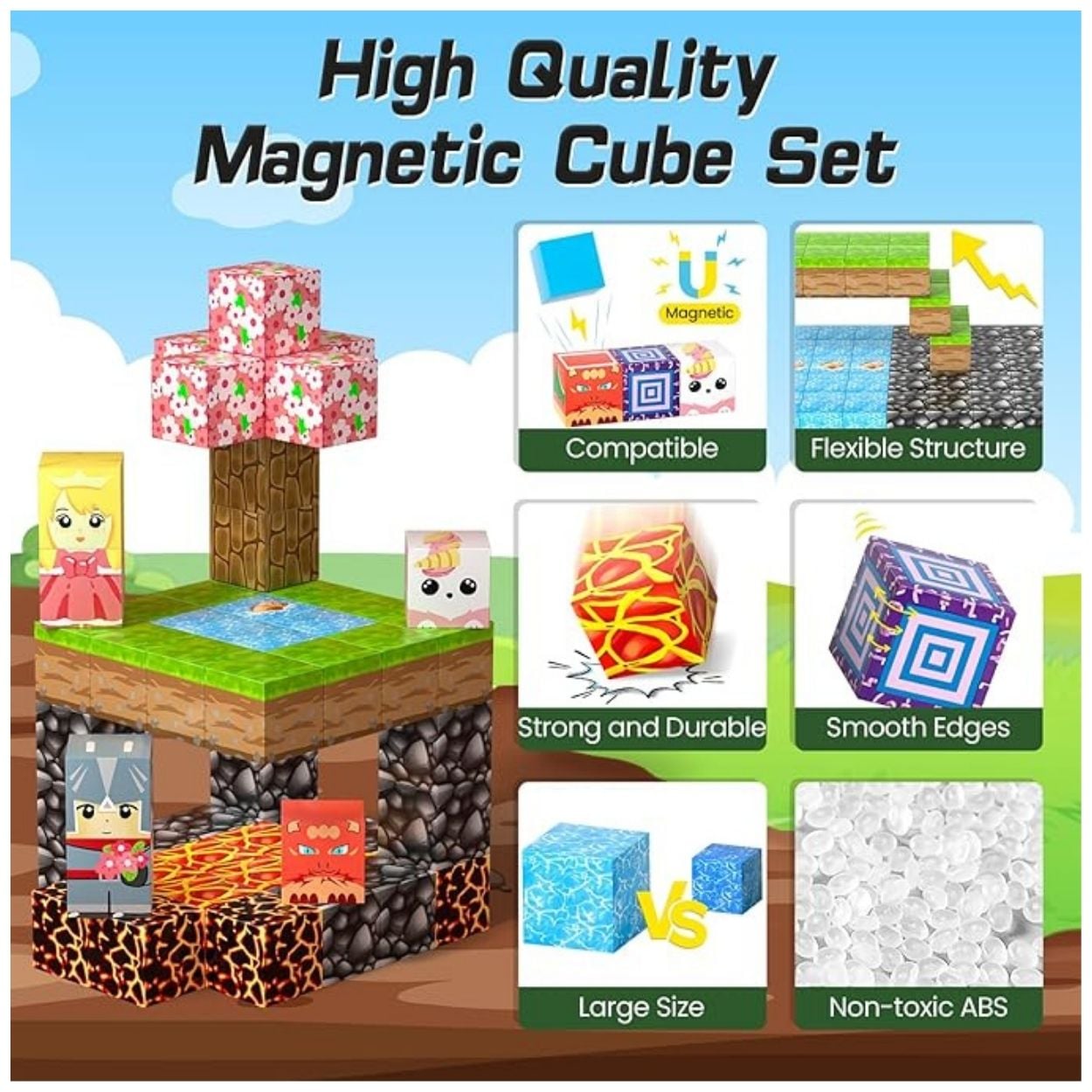 SET BLOQUES MAGNÉTICOS DE CONSTRUCCIÓN 3D PRINCESAS Y DRAGONES - COMPATIBLE CON MINECRAFT 120 PCS - 3