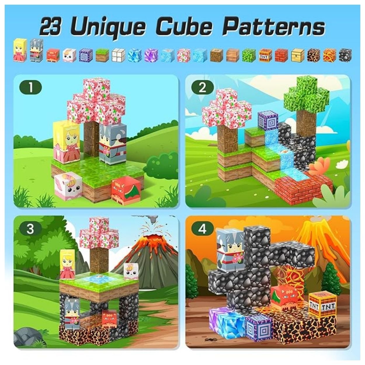 SET BLOQUES MAGNÉTICOS DE CONSTRUCCIÓN 3D PRINCESAS Y DRAGONES - COMPATIBLE CON MINECRAFT 120 PCS - 4