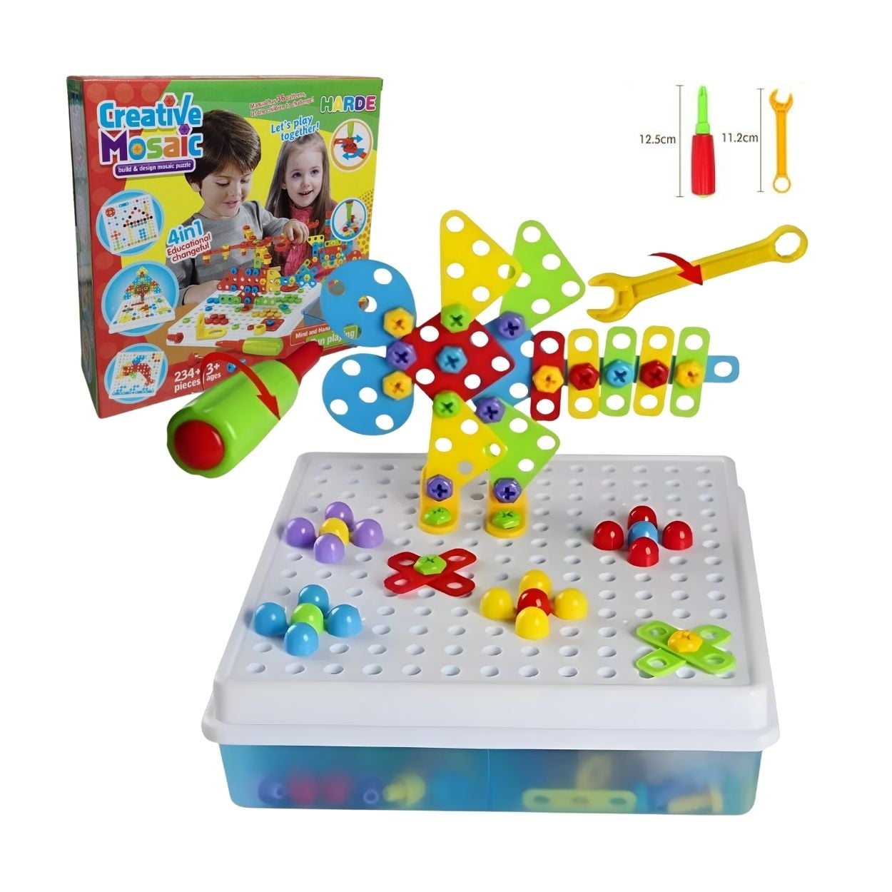 JUEGO DIDÁCTICO DE CONSTRUCCIÓN MOSAICO CREATIVE 234 PCS CON DESTORNILLADOR - 4 EN 1 - 1