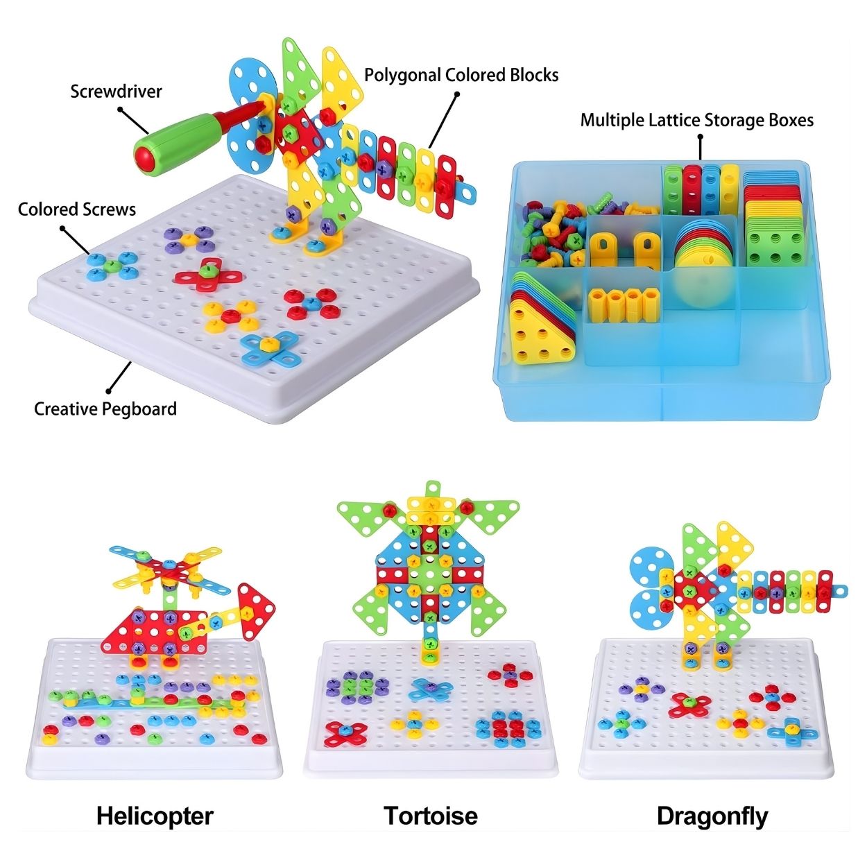 JUEGO DIDÁCTICO DE CONSTRUCCIÓN MOSAICO CREATIVE 234 PCS CON DESTORNILLADOR - 4 EN 1 - 4