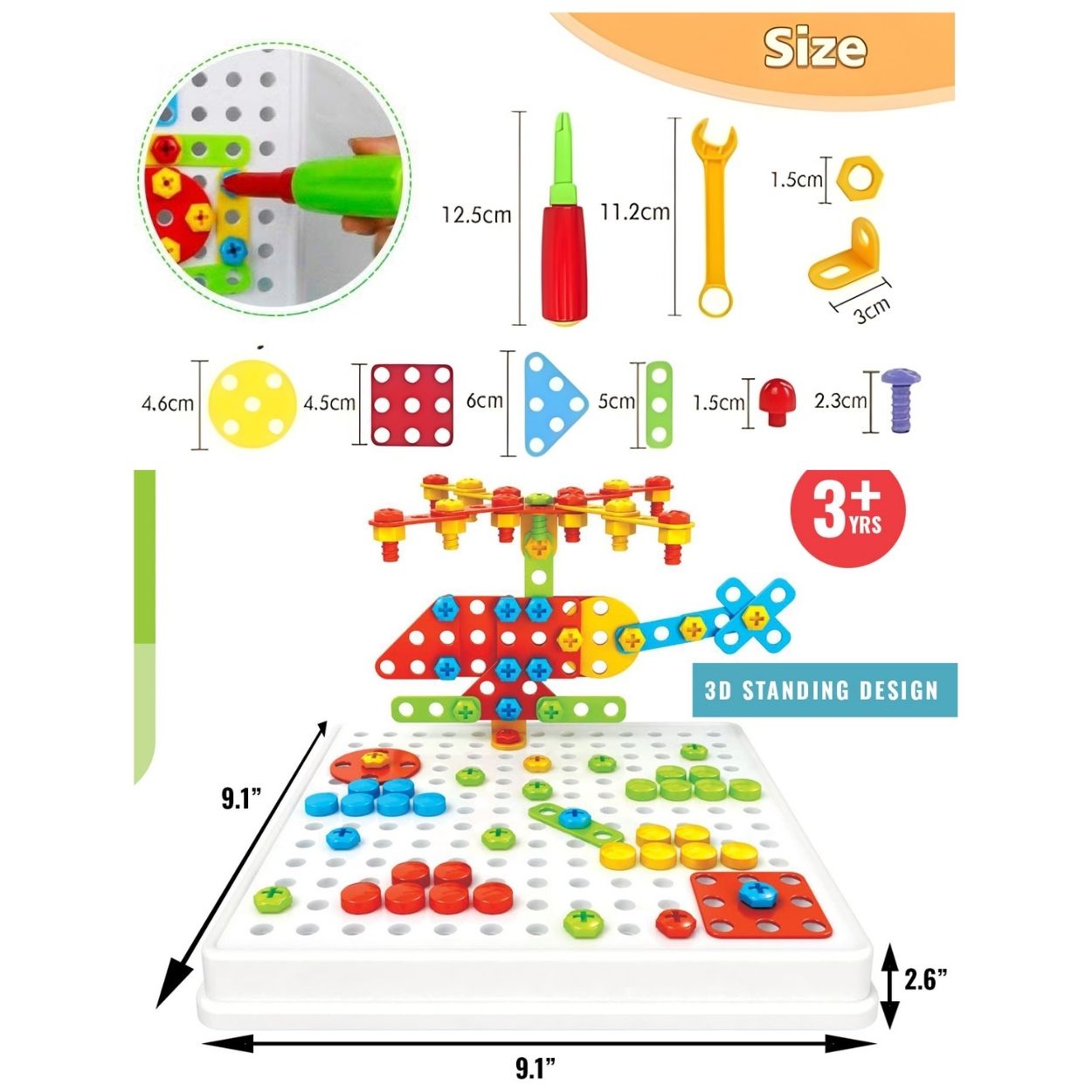 JUEGO DIDÁCTICO DE CONSTRUCCIÓN MOSAICO CREATIVE 234 PCS CON DESTORNILLADOR - 4 EN 1 - 5