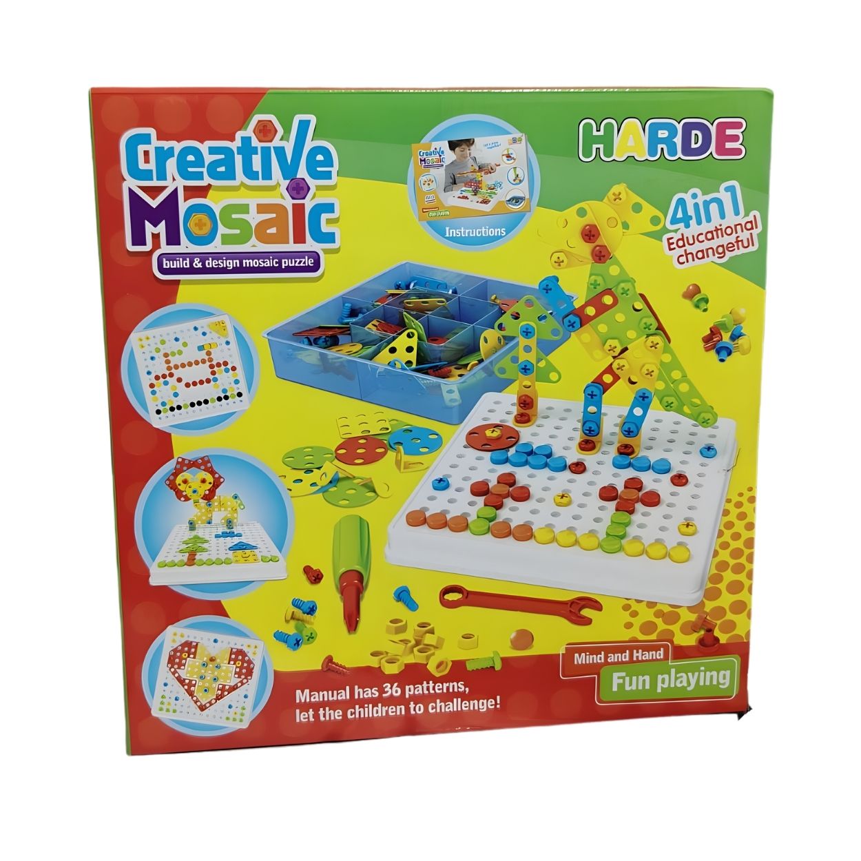 JUEGO DIDÁCTICO DE CONSTRUCCIÓN MOSAICO CREATIVE 234 PCS CON DESTORNILLADOR - 4 EN 1 - 6