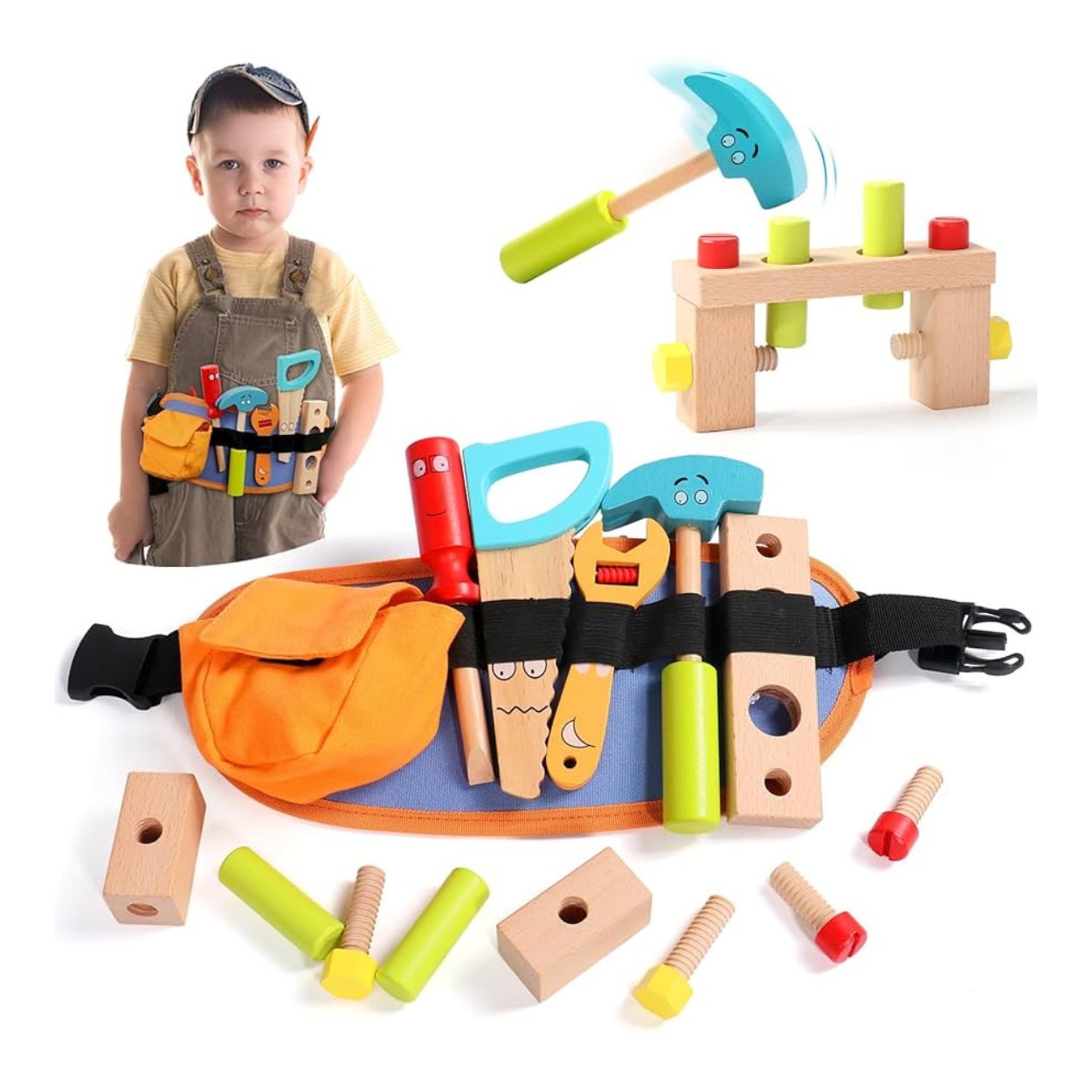 SET DE HERRAMIENTAS CON CINTURÓN AJUSTABLE - JUGUETE MONTESSORI DE MADERA - 1