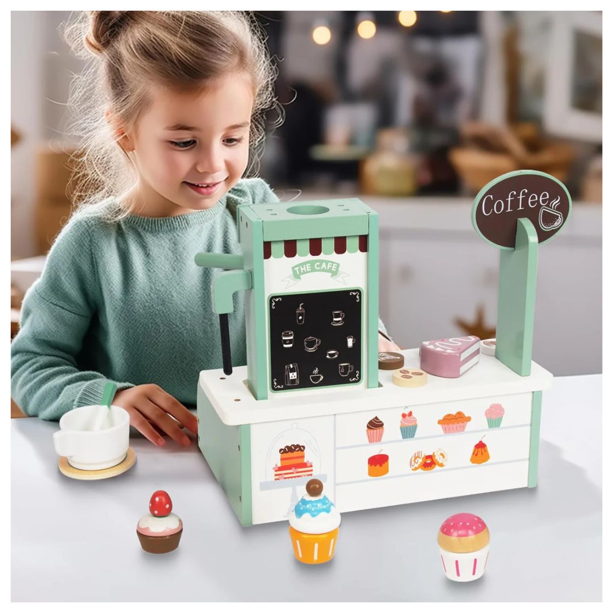 SET DE CAFETERÍA DE MADERA MONTESSORI LATTES Y POSTRES PARA NIÑOS - 5