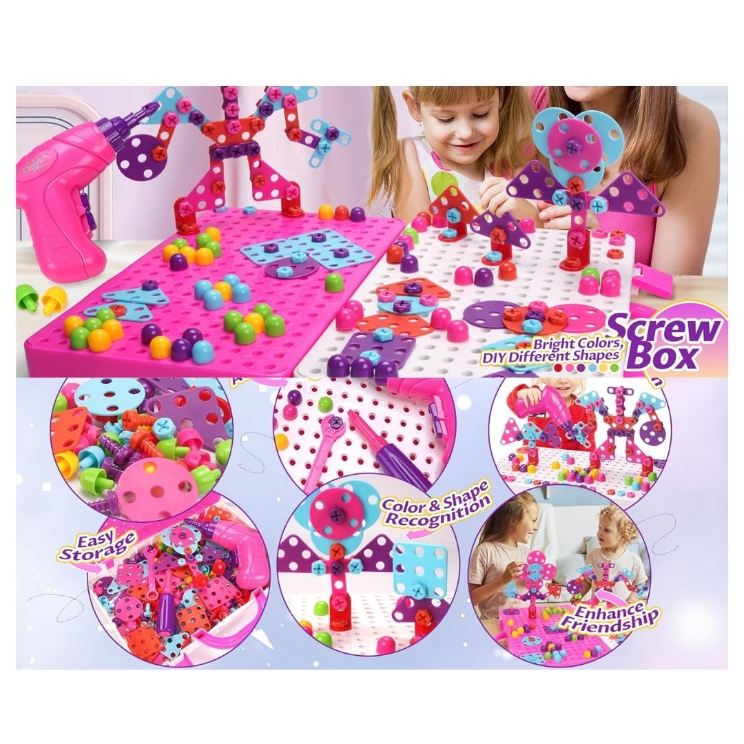 SET DIDÁCTICO MONTESSORI MALETÍN DE HERRAMIENTAS MOSAICO CON TALADRO PARA NIÑAS 249 PCS - 3